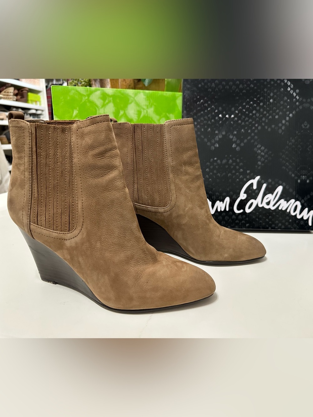 Sam Edelman Gillian Brown Leather Wedge Bootie Size 8